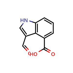 Chemical structure of 3-Formyl-1H-indole-4-carboxylic acid , CAS 208772-46-7, AChemBlock S77253