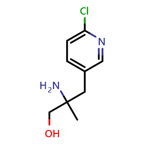 Chemical structure of 2-amino-3-(6-chloro-3-pyridyl)-2-methyl-propan-1-ol , CAS 2061940-81-4, AChemBlock S77280