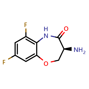 Chemical structure of (3S)-3-amino-6,8-difluoro-2,3,4,5-tetrahydro-1,5-benzoxazepin-4-one , CAS 2060596-63-4, AChemBlock S77283