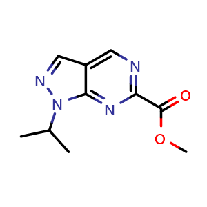 Chemical structure of methyl 1-isopropylpyrazolo[3,4-d]pyrimidine-6-carboxylate , CAS 2060594-38-7, AChemBlock S77285