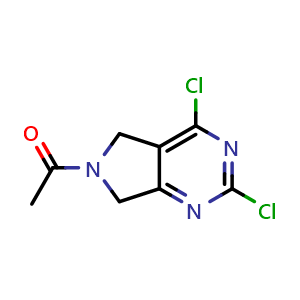 Chemical structure of 1-{2,4-dichloro-5H,6H,7H-pyrrolo[3,4-d]pyrimidin-6-yl}ethan-1-one , CAS 2056920-24-0, AChemBlock S77306
