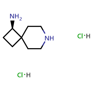 Chemical structure of (3R)-7-azaspiro[3.5]nonan-3-amine dihydrochloride , CAS 2055849-15-3, AChemBlock S77310