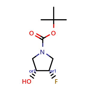 Chemical structure of tert-butyl cis-3-fluoro-4-hydroxypyrrolidine-1-carboxylate , CAS 2055223-76-0, AChemBlock S77321