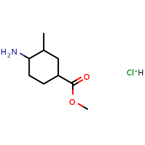 Chemical structure of methyl 4-amino-3-methyl-cyclohexanecarboxylate hydrochloride , CAS 2042171-24-2, AChemBlock S77338