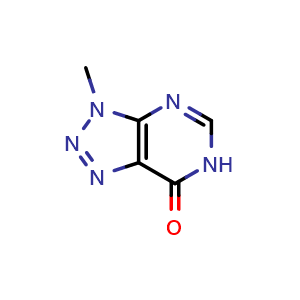 Chemical structure of 3-methyl-3H,6H,7H-[1,2,3]triazolo[4,5-d]pyrimidin-7-one , CAS 20420-86-4, AChemBlock S77339
