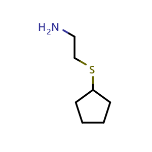 Chemical structure of 2-(cyclopentylsulfanyl)ethan-1-amine , CAS 204129-50-0, AChemBlock S77344