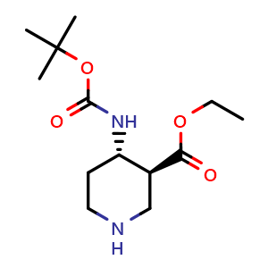 Chemical structure of ethyl (3S,4S)-rel-4-(tert-butoxycarbonylamino)piperidine-3-carboxylate , CAS 2036044-43-4, AChemBlock S77351