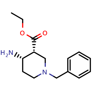 Chemical structure of ethyl (3R,4S)-rel-4-amino-1-benzyl-piperidine-3-carboxylate , CAS 2036041-56-0, AChemBlock S77354