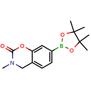 Chemical structure of 3-methyl-7-(tetramethyl-1,3,2-dioxaborolan-2-yl)-3,4-dihydro-2H-1,3-benzoxazin-2-one , CAS 2020021-57-0, AChemBlock S77379