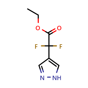 Chemical structure of ethyl 2,2-difluoro-2-(1H-pyrazol-4-yl)acetate , CAS 1987228-20-5, AChemBlock S77433