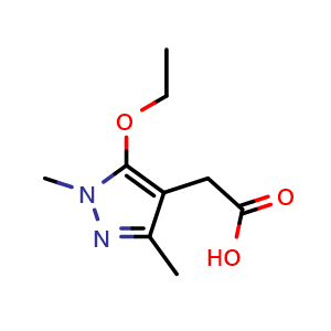 Chemical structure of 2-(5-ethoxy-1,3-dimethyl-1H-pyrazol-4-yl)acetic acid , CAS 1984178-26-8, AChemBlock S77447