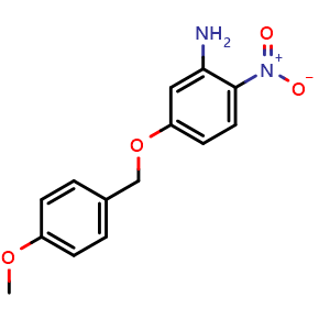 Chemical structure of 5-[(4-methoxyphenyl)methoxy]-2-nitro-aniline , CAS 1970100-27-6, AChemBlock S77470