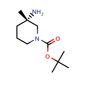 Chemical structure of tert-butyl (3S)-3-amino-3-methyl-piperidine-1-carboxylate , CAS 1962928-76-2, AChemBlock S77485