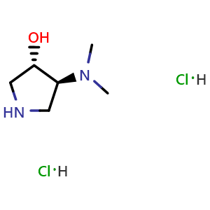 Chemical structure of (3S,4S)-4-(dimethylamino)pyrrolidin-3-ol dihydrochloride , CAS 1955473-64-9, AChemBlock S77532