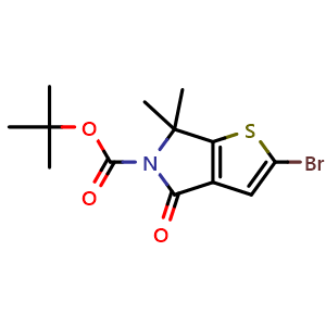 Chemical structure of tert-butyl 2-bromo-6,6-dimethyl-4-oxo-4H,5H,6H-thieno[2,3-c]pyrrole-5-carboxylate , CAS 1951483-78-5, AChemBlock S77537