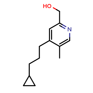 Chemical structure of [4-(3-cyclopropylpropyl)-5-methylpyridin-2-yl]methanol , CAS 1941154-32-0, AChemBlock S77554