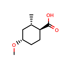 Chemical structure of (1S,2S,4S)-rel-4-methoxy-2-methyl-cyclohexanecarboxylic acid , CAS 1940134-92-8, AChemBlock S77564