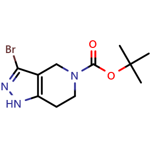 Chemical structure of tert-butyl 3-bromo-1H,4H,5H,6H,7H-pyrazolo[4,3-c]pyridine-5-carboxylate , CAS 1936429-06-9, AChemBlock S77580