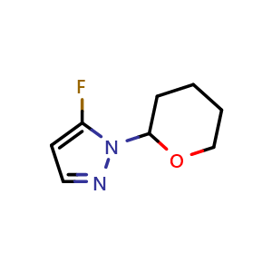 Chemical structure of 5-fluoro-1-(oxan-2-yl)-1H-pyrazole , CAS 1934467-26-1, AChemBlock S77639