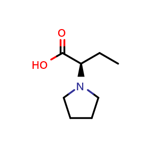 Chemical structure of (2R)-2-(pyrrolidin-1-yl)butanoic acid , CAS 1932770-29-0, AChemBlock S77653