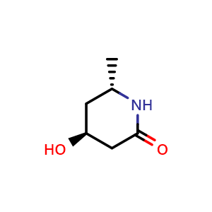 Chemical structure of (4S,6S)-4-hydroxy-6-methyl-piperidin-2-one , CAS 1932604-81-3, AChemBlock S77657