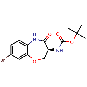 Chemical structure of tert-butyl N-[(3S)-8-bromo-4-oxo-3,5-dihydro-2H-1,5-benzoxazepin-3-yl]carbamate , CAS 1932559-70-0, AChemBlock S77663