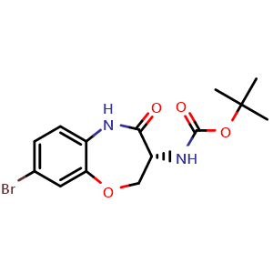 Chemical structure of tert-butyl N-[(3R)-8-bromo-4-oxo-3,5-dihydro-2H-1,5-benzoxazepin-3-yl]carbamate , CAS 1932146-54-7, AChemBlock S77689