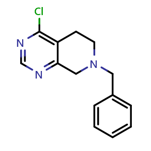 Chemical structure of 7-benzyl-4-chloro-5H,6H,7H,8H-pyrido[3,4-d]pyrimidine , CAS 192869-80-0, AChemBlock S77705