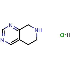 Chemical structure of 5H,6H,7H,8H-pyrido[3,4-d]pyrimidine hydrochloride , CAS 192869-79-7, AChemBlock S77706