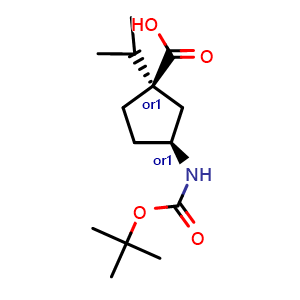 Chemical structure of (1S,3R)-rel-3-{[(tert-butoxy)carbonyl]amino}-1-(propan-2-yl)cyclopentane-1-carboxylic acid , CAS 1923200-71-8, AChemBlock S77716