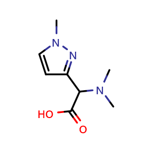 Chemical structure of 2-(dimethylamino)-2-(1-methyl-1H-pyrazol-3-yl)acetic acid , CAS 1922697-92-4, AChemBlock S77719