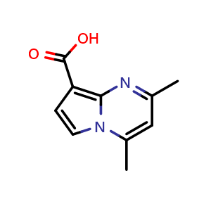 Chemical structure of 2,4-dimethylpyrrolo[1,2-a]pyrimidine-8-carboxylic acid , CAS 1919049-95-8, AChemBlock S77728