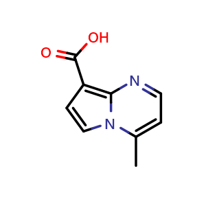 Chemical structure of 4-methylpyrrolo[1,2-a]pyrimidine-8-carboxylic acid , CAS 1919049-86-7, AChemBlock S77729