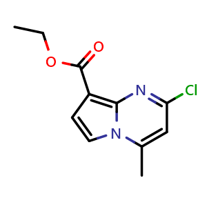 Chemical structure of ethyl 2-chloro-4-methyl-pyrrolo[1,2-a]pyrimidine-8-carboxylate , CAS 1919049-54-9, AChemBlock S77731