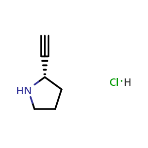 Chemical structure of (2S)-2-ethynylpyrrolidine hydrochloride , CAS 190602-33-6, AChemBlock S77763