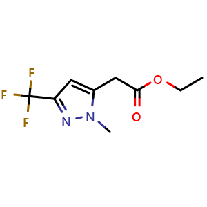 Chemical structure of ethyl 2-[1-methyl-3-(trifluoromethyl)-1H-pyrazol-5-yl]acetate , CAS 1898213-85-8, AChemBlock S77785