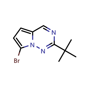 Chemical structure of 7-bromo-2-tert-butylpyrrolo[2,1-f][1,2,4]triazine , CAS 1891299-70-9, AChemBlock S77804