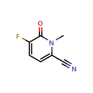 Chemical structure of 5-fluoro-1-methyl-6-oxo-pyridine-2-carbonitrile , CAS 1887015-55-5, AChemBlock S77820