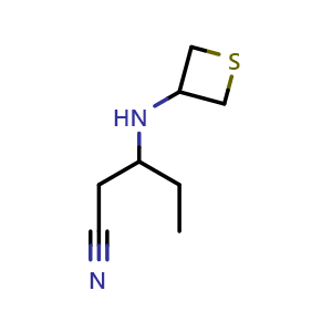 Chemical structure of 3-[(thietan-3-yl)amino]pentanenitrile , CAS 1880760-25-7, AChemBlock S77844