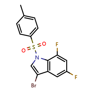 Chemical structure of 3-bromo-5,7-difluoro-1-(4-methylbenzenesulfonyl)-1H-indole , CAS 1878207-48-7, AChemBlock S77849