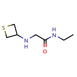 Chemical structure of N-ethyl-2-[(thietan-3-yl)amino]acetamide , CAS 1872011-80-7, AChemBlock S77864