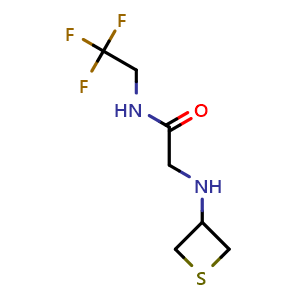 Chemical structure of 2-[(thietan-3-yl)amino]-N-(2,2,2-trifluoroethyl)acetamide , CAS 1871848-55-3, AChemBlock S77866