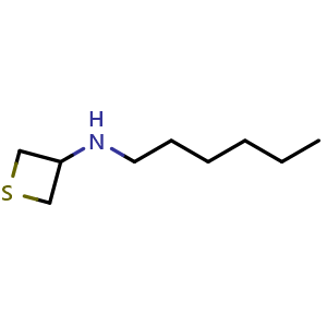 Chemical structure of N-hexylthietan-3-amine , CAS 1866644-79-2, AChemBlock S77884