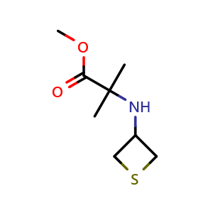 Chemical structure of methyl 2-methyl-2-[(thietan-3-yl)amino]propanoate , CAS 1864643-14-0, AChemBlock S77895