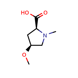 Chemical structure of (2S,4S)-4-methoxy-1-methylpyrrolidine-2-carboxylic acid , CAS 1860012-46-9, AChemBlock S77926