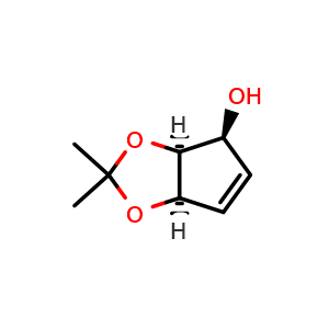 Chemical structure of (3aS,4S,6aR)-2,2-dimethyl-2H,3aH,4H,6aH-cyclopenta[d][1,3]dioxol-4-ol , CAS 185622-63-3, AChemBlock S77938