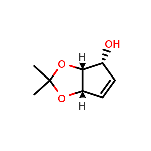 Chemical structure of (3aR,4R,6aS)-2,2-dimethyl-2H,3aH,4H,6aH-cyclopenta[d][1,3]dioxol-4-ol , CAS 185622-62-2, AChemBlock S77939