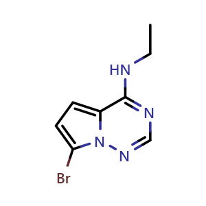 Chemical structure of 7-bromo-N-ethylpyrrolo[2,1-f][1,2,4]triazin-4-amine , CAS 1852812-11-3, AChemBlock S77950