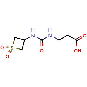 Chemical structure of 3-(3-(1,1-dioxidothietan-3-yl)ureido)propanoic acid , CAS 1852709-17-1, AChemBlock S77951