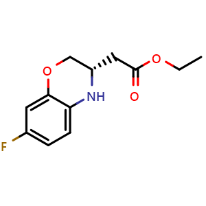 Chemical structure of ethyl 2-[(3S)-7-fluoro-3,4-dihydro-2H-1,4-benzoxazin-3-yl]acetate , CAS 1850385-83-9, AChemBlock S77959